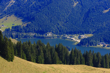 Deutschland, Bayern, Spitzingsee vom Berg Stumpfling aus gesehen im Sommer - JTF02179