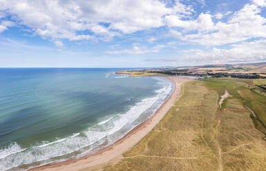 UK, Scotland, Dunbar, Aerial view of Belhaven Bay in summer - SMAF02185