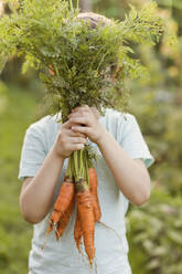 Junge hält Karotten vor das Gesicht - ONAF00047