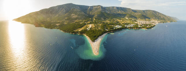 Aerial view of Golden Horn beach on Zlatni Rat in Bol on the island of Brac, Croatia. - AAEF15847