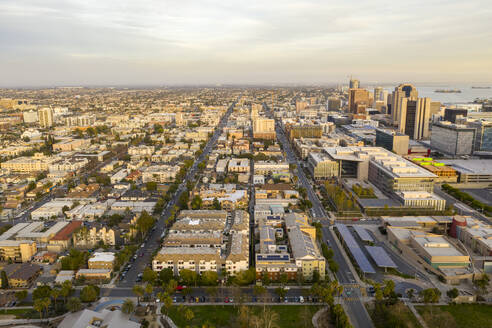 Luftaufnahme des Stadtzentrums von Long Beach, Kalifornien, Vereinigte Staaten. - AAEF15858