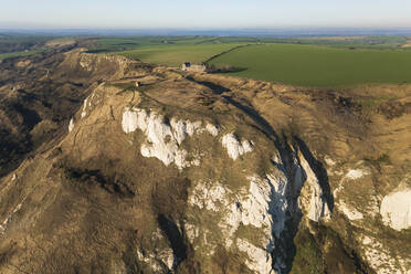 Aerial view of White Nothe cliffs, Ringstead Bay, Dorset, United Kingdom. - AAEF15865