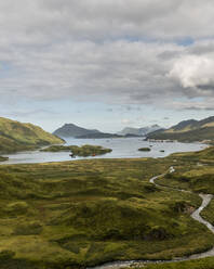 Aerial view of Captains Bay, Unalaska Island, Alaska, United States of America. - AAEF15941