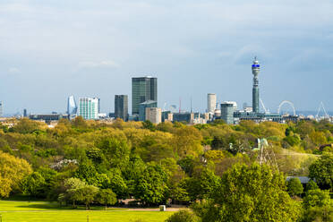 UK, England, London, Richmond Park with city skyline in background - TAMF03502