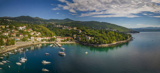 Aerial view of boats in the harbour at Ika, Ika, Kvarner Bay, Eastern Istria, Croatia, Europe - RHPLF23238