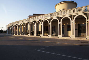 The portico in Piazza di Saint Apollinare, Tresigallo, Ferrara Province, Emilia-Romagna, Italy, Europe - RHPLF23308