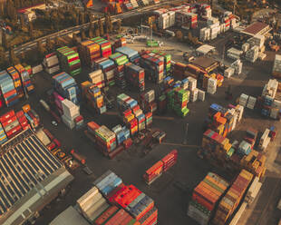 La Spezia, Italy - 25 August 2021: Aerial view of a container center. - AAEF16091