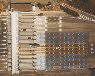 Aerial view of a highway toll, Bologna, Italy. - AAEF16103