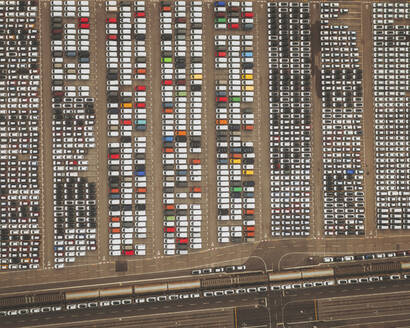 Aerial view of a harbour car parking, Koper, Slovenia. - AAEF16135