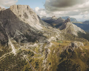 Aerial view of the Passo di Valparola, Dolomites, Italy. - AAEF16199