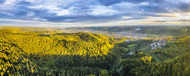 Germany, Baden-Wurttemberg, Drone panorama of Swabian-Franconian Forest in autumn - STSF03571