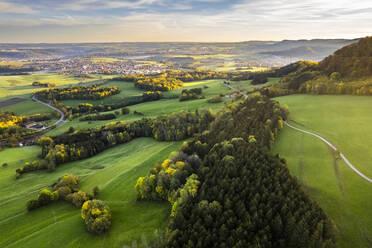 Germany, Baden-Wurttemberg, Drone view of autumn landscape of Swabian Jura - STSF03590