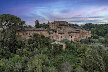 Aerial view of Monterongriffoli, Montalcino, Tuscany, Siena, Italy. - AAEF16338