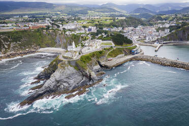 Aerial view of the town of Luarca, Asturias, Costa Verde, Spain - AAEF16420