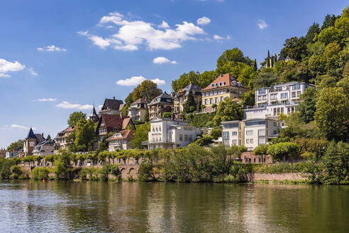 Germany, Baden-Wurttemberg, Heidelberg, Riverside villas in sunshine - WDF07106