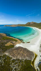 Aerial view of Thistle Cove shoreline, Cape le Grand, Western Australia, Australia. - AAEF16464