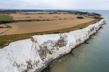 Aerial view of the white cliffs in St. Margaret's at Cliffe, Dover, England, United Kingdom. - AAEF16531