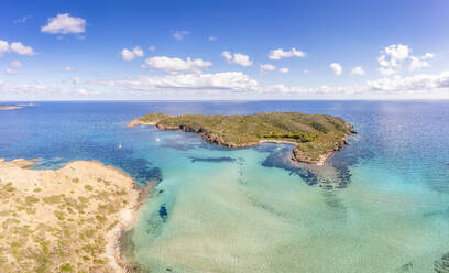 Spain, Balearic Islands, Menorca, Aerial view of Colom Island and sea - SMAF02387