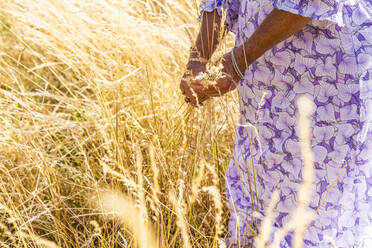 Ältere Frau bei der Weizenernte auf dem Bauernhof - AMWF01038