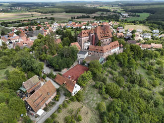 Germany, Bavaria, Spalt, Aerial view of Wernfels Castle and surrounding town - AMF09665