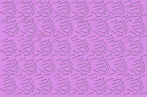 Muster von Reihen von Schrauben flach auf rosa Hintergrund gelegt - GIOF15692