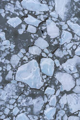 High angle of glaciers of various shapes on rough frozen terrain in Vatnajokull National Park in Iceland - ADSF41050