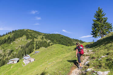 Germany, Bavaria, Female hiker on way to summit of Hirschberg mountain - FOF13210