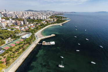 Aerial view of Caddebostan district on the Marmara Sea coast of the Asian side of Istanbul, Turkey. - AAEF16773