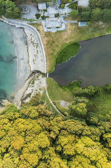 Aerial view of Polridmouth Cove, Cornwall, United Kingdom. - AAEF16847