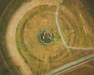 Aerial view of the famous Stonehenge rock sculpture at sunset, England, United Kingdom. - AAEF16933