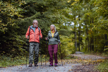 Glückliches älteres Paar beim Wandern in der herbstlichen Natur. - HPIF01305