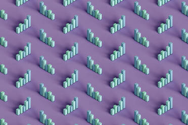 Dreidimensionales Muster aus pastellfarbenen Balkendiagrammen vor lila Hintergrund - GCAF00214