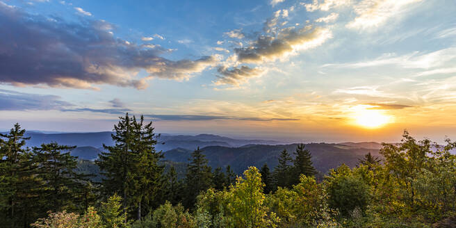 Deutschland, Baden-Württemberg, Landschaft des Nationalparks Schwarzwald bei Sonnenuntergang - WDF07194