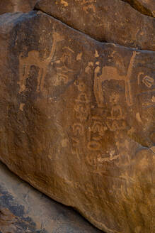 Saudi-Arabien, Provinz Hail, Jubbah, Alte Petroglyphen von Jebel Umm Sanman - RUNF04826