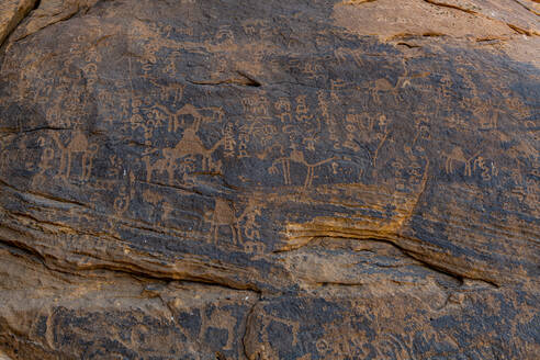 Saudi-Arabien, Provinz Hail, Jubbah, Alte Petroglyphen von Jebel Umm Sanman - RUNF04828