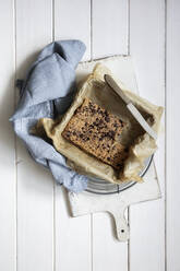 Studio shot of pan of homemade chick-pea blondies - EVGF04246