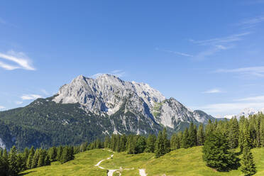 Deutschland, Bayern, Blick auf das Wettersteingebirge im Sommer - FOF13289