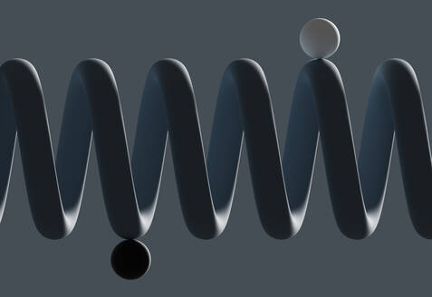 Three dimensional render of two spheres balancing on coil - DRBF00305