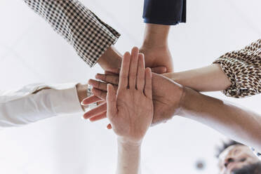 Close-up of business colleagues stacking hands - PNAF04706