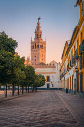 Altes Gebäude der berühmten alten Kathedrale von Sevilla mit hohem Turm und Burg in Andalusien, Spanien - ADSF42300