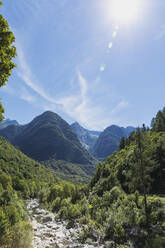 Schweiz, Kanton Tessin, Sonnenschein über dem Lavizzara-Tal im Sommer - GWF07696