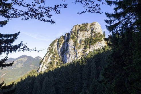 Ruhiger Blick auf einen Berggipfel unter blauem Himmel - MAMF02396