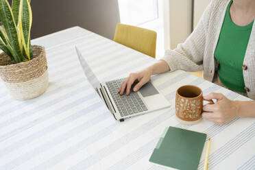 Freiberufler mit Laptop und Teetasse auf dem Schreibtisch im Heimbüro - SVKF01054