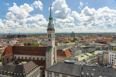 Germany, Munich, Clouds floating over St. Peters Church - TAMF03856