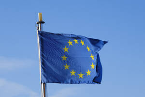 Die Flagge der Europäischen Union flattert gegen den Himmel - WIF04689