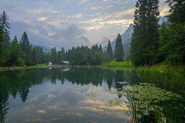 Lake Welsperg at sunrise, Canali Valley, Dolomites, Trentino, Italy, Europe - RHPLF23603