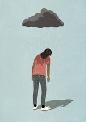 Regenwolke über depressiver Frau - FSIF06237