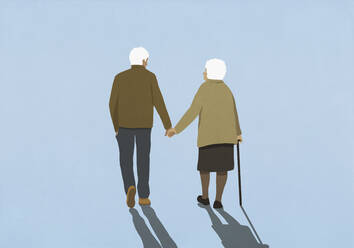 Zärtliches älteres Paar auf blauem Hintergrund - FSIF06240