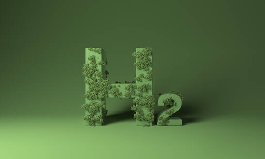 H2 formula covered by plants over green background - MSMF00005