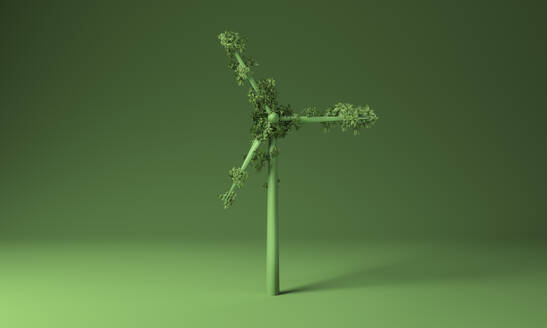 Illustration einer Windkraftanlage mit Pflanzen auf grünem Hintergrund - MSMF00009